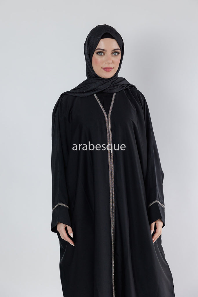 Black Open Batwing Abaya with Diamante detailing