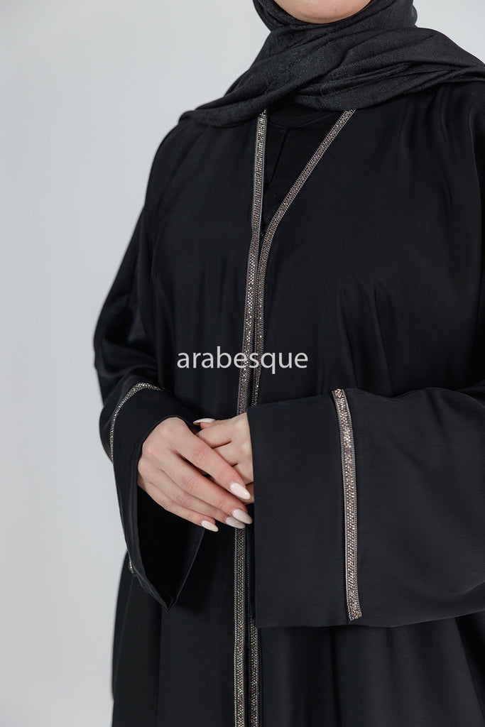 Black Open Batwing Abaya with Diamante detailing