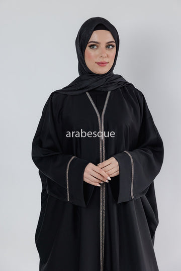 Black Open Batwing Abaya with Diamante detailing
