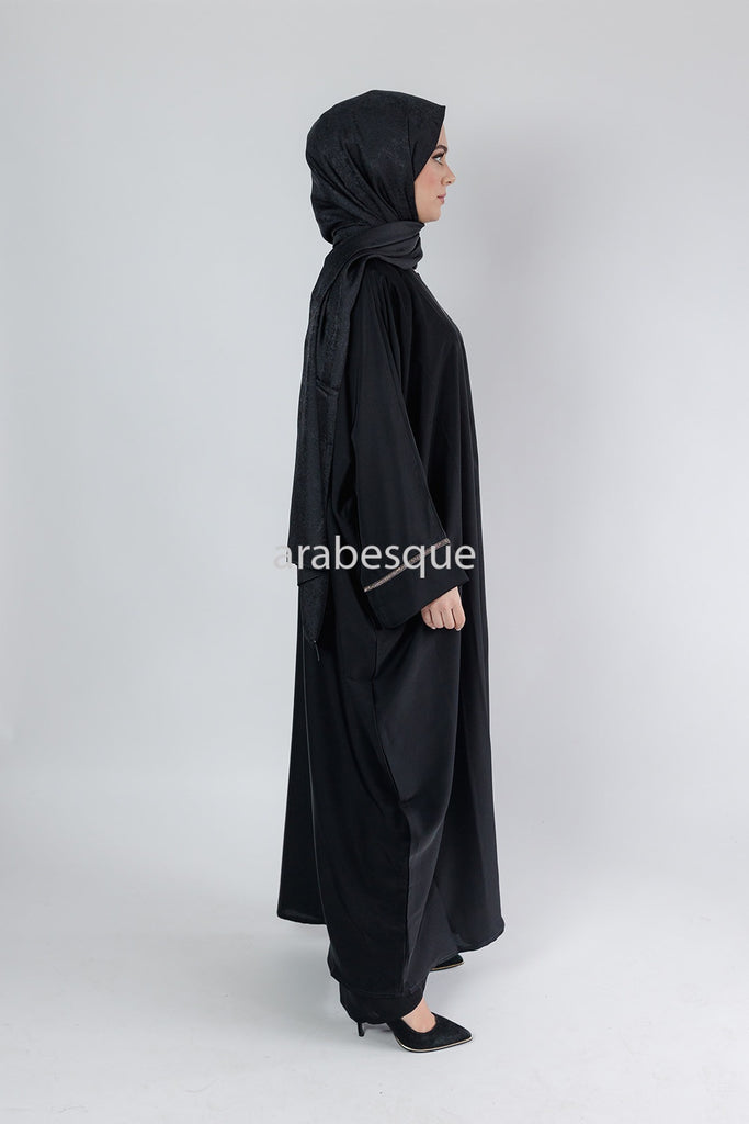 Black Open Batwing Abaya with Diamante detailing