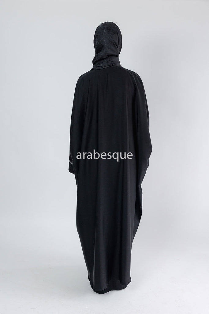Black Open Batwing Abaya with Diamante detailing