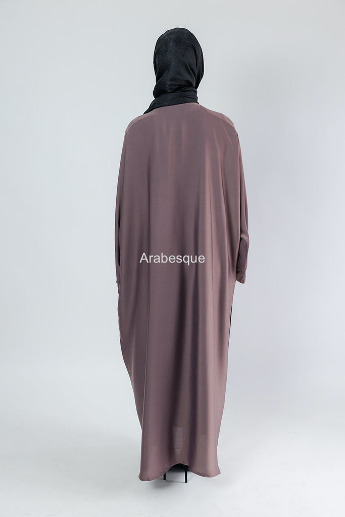 Mauve Open Abaya – Batwing Design with Diamante Detailing