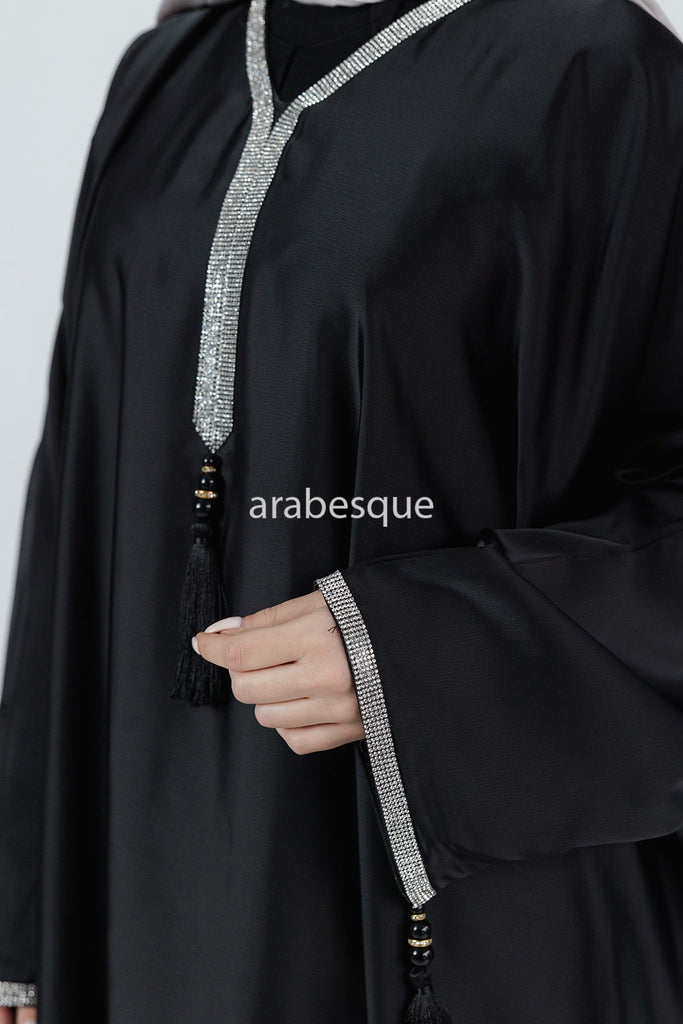 Black Closed Abaya – Luxurious Batwing Design with Diamante Detailing