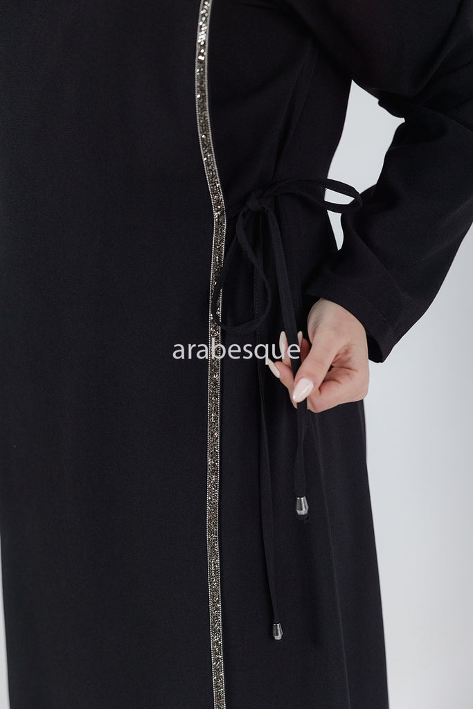 Faux Black Double closed Abaya with Diamante