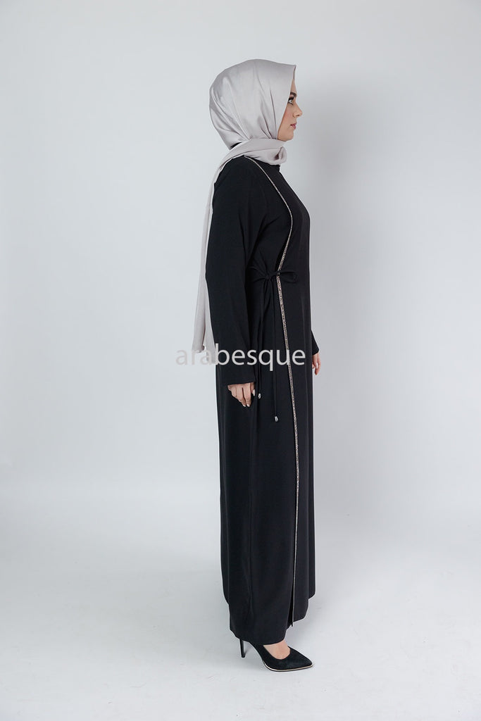 Faux Black Double closed Abaya with Diamante