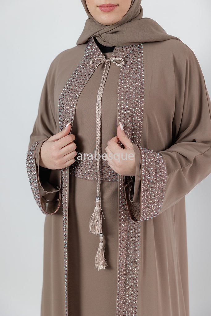 Mink Abaya set with Belt diamante detailing