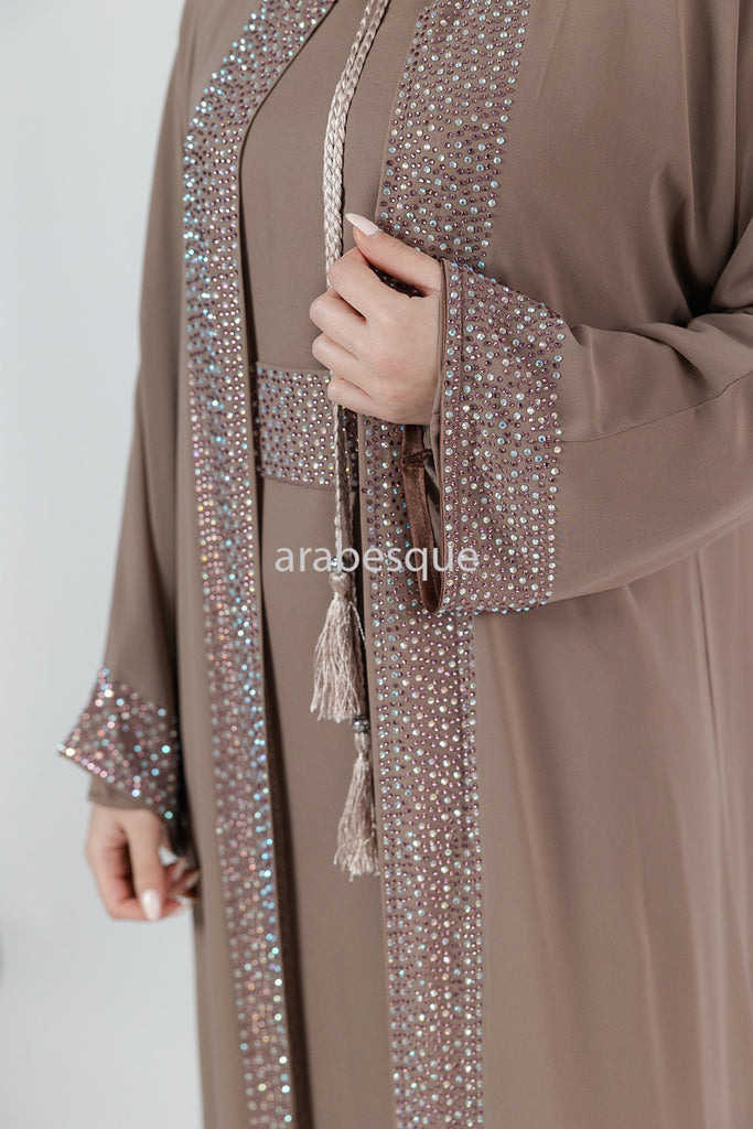 Mink Abaya set with Belt diamante detailing
