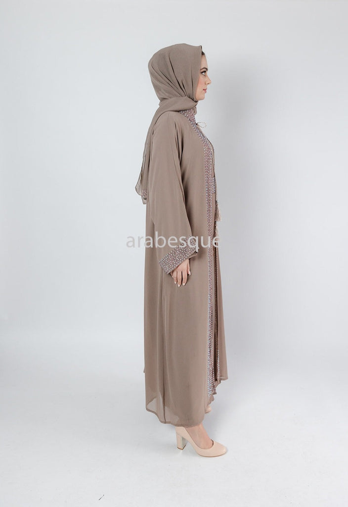 Mink Abaya set with Belt diamante detailing