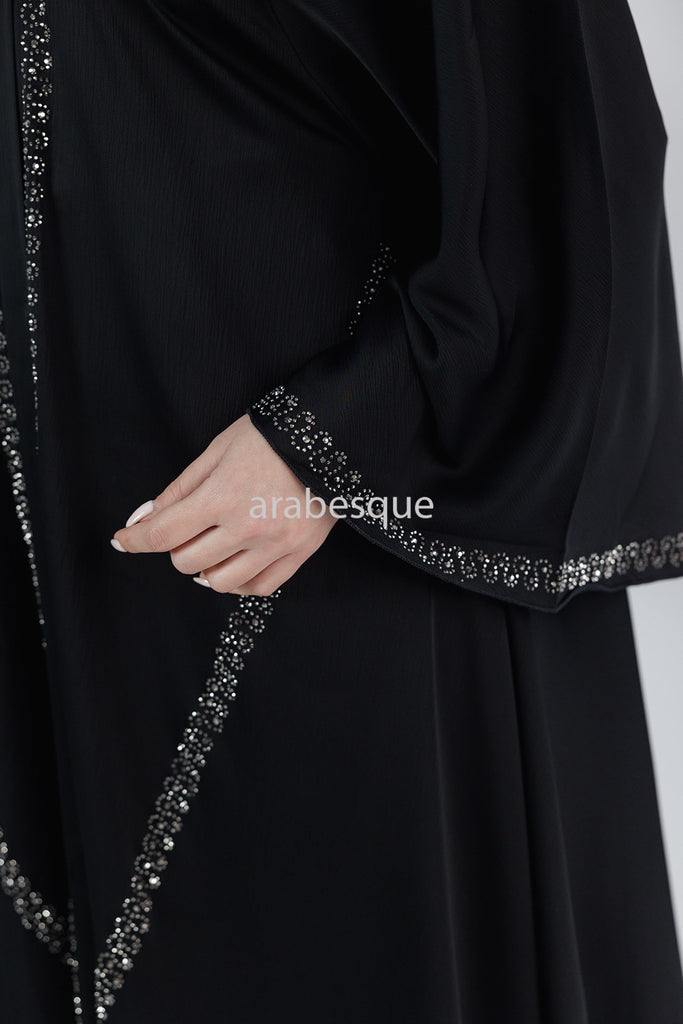 Stone Work Umbrella cut Open Abaya - Black