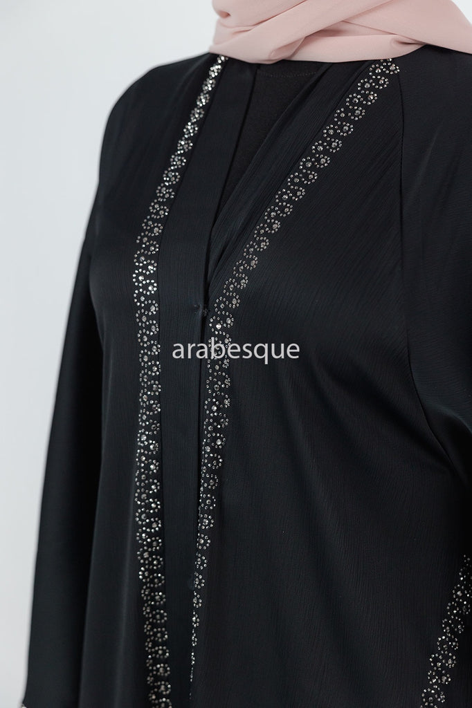 Stone Work Umbrella cut Open Abaya - Black
