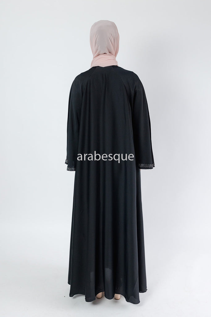 Stone Work Umbrella cut Open Abaya - Black