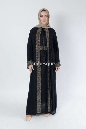 Black Abaya set with Belt diamante detailing