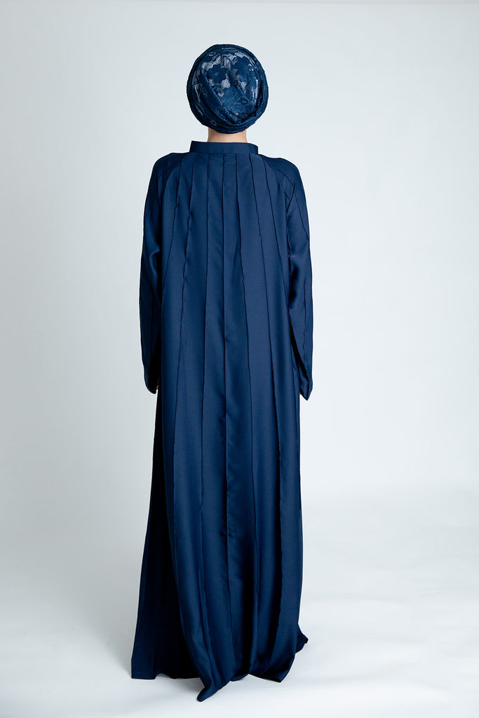 Navy Closed Abaya – Plain Umbrella Cut Design with Stitched Line Detailing