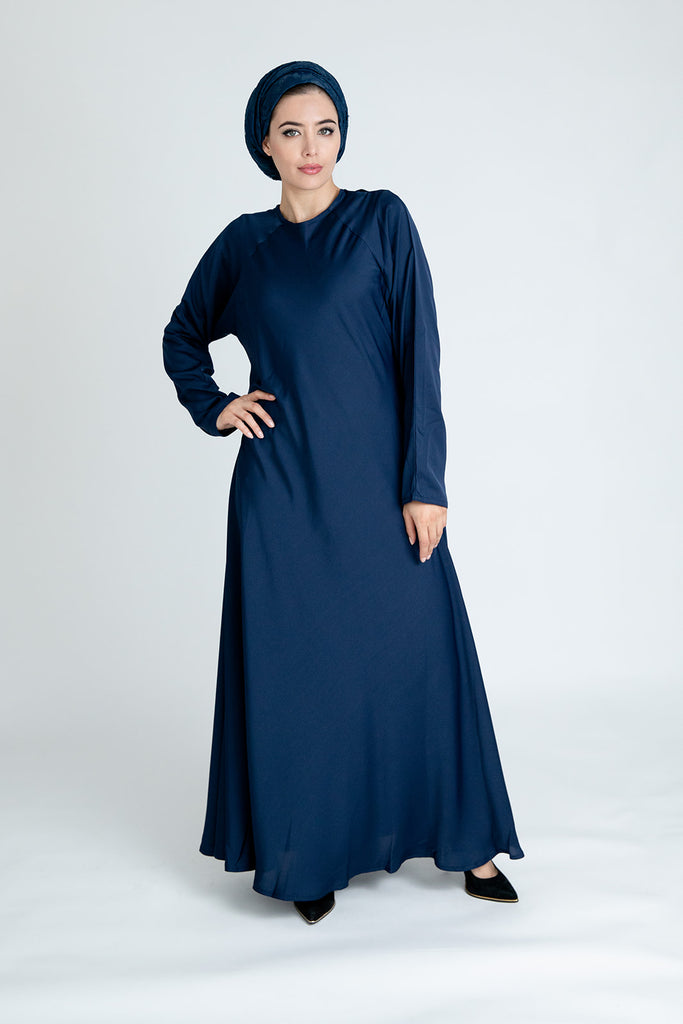 Navy Closed Abaya – Plain Umbrella Cut Design