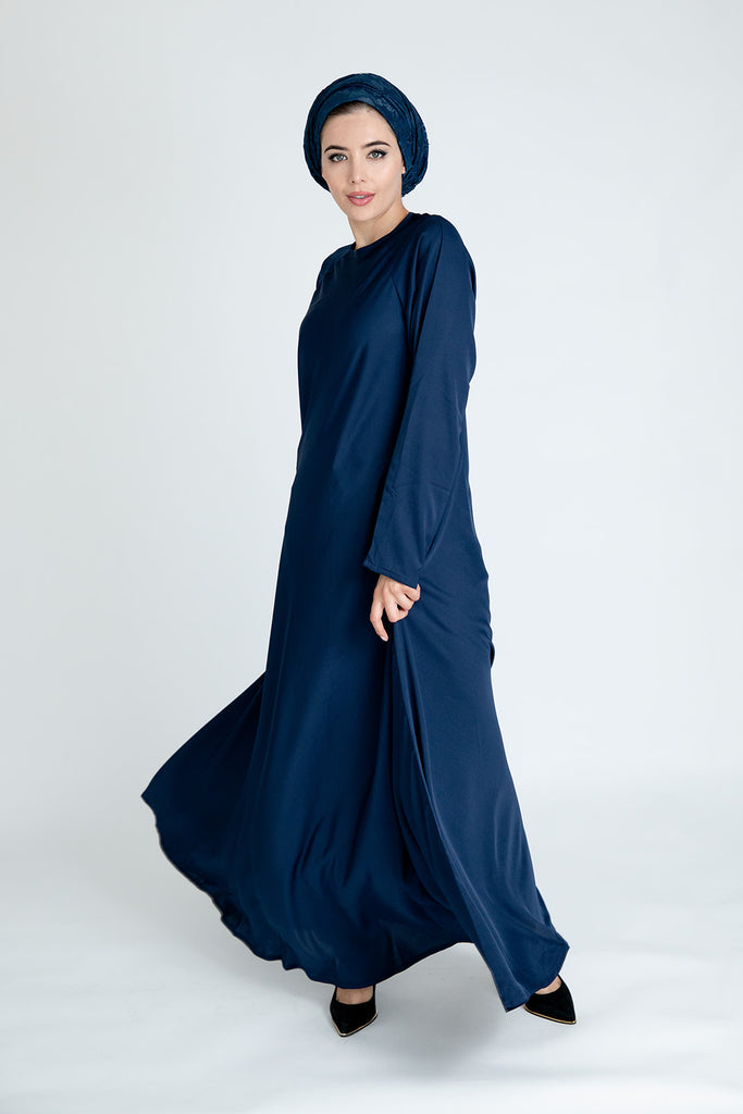 Navy Closed Abaya – Plain Umbrella Cut Design