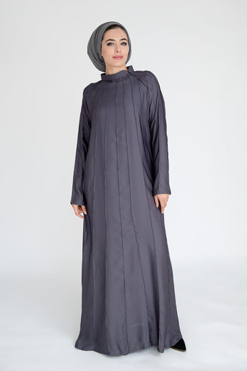 Grey Plain Lined Umbrella Cut Closed Abaya