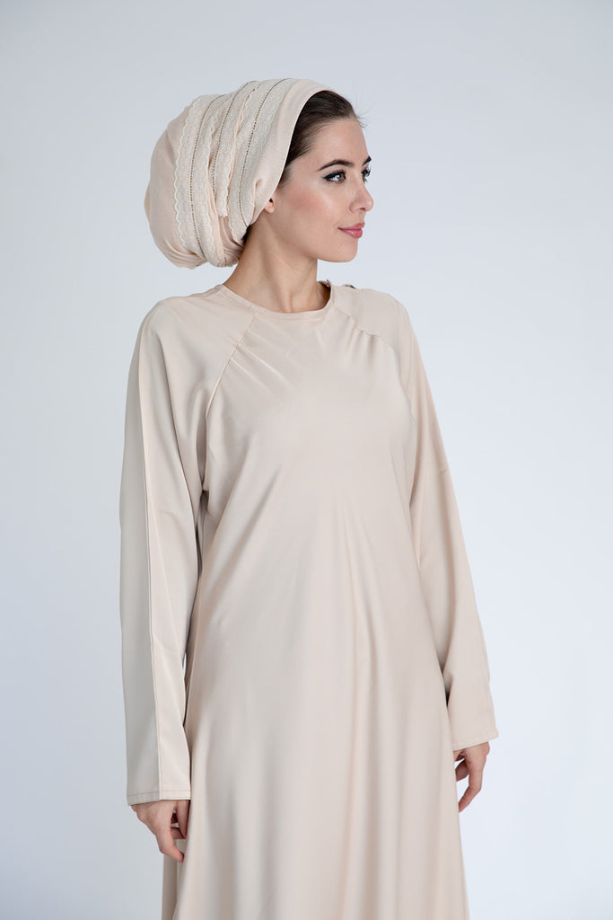 Cream Closed Abaya – Plain Umbrella Cut Design