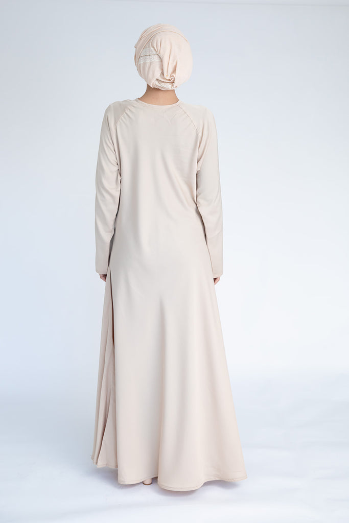 Cream Closed Abaya – Plain Umbrella Cut Design