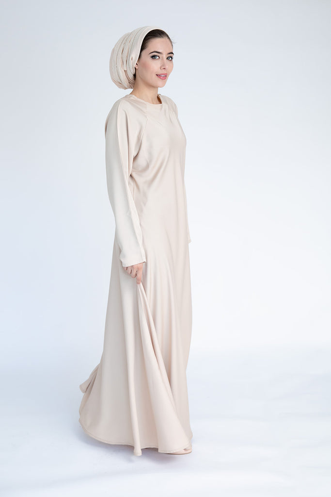 Cream Closed Abaya – Plain Umbrella Cut Design