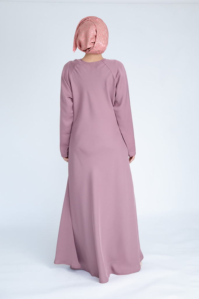 Dusty Pink Closed Abaya – Plain Umbrella Cut Design