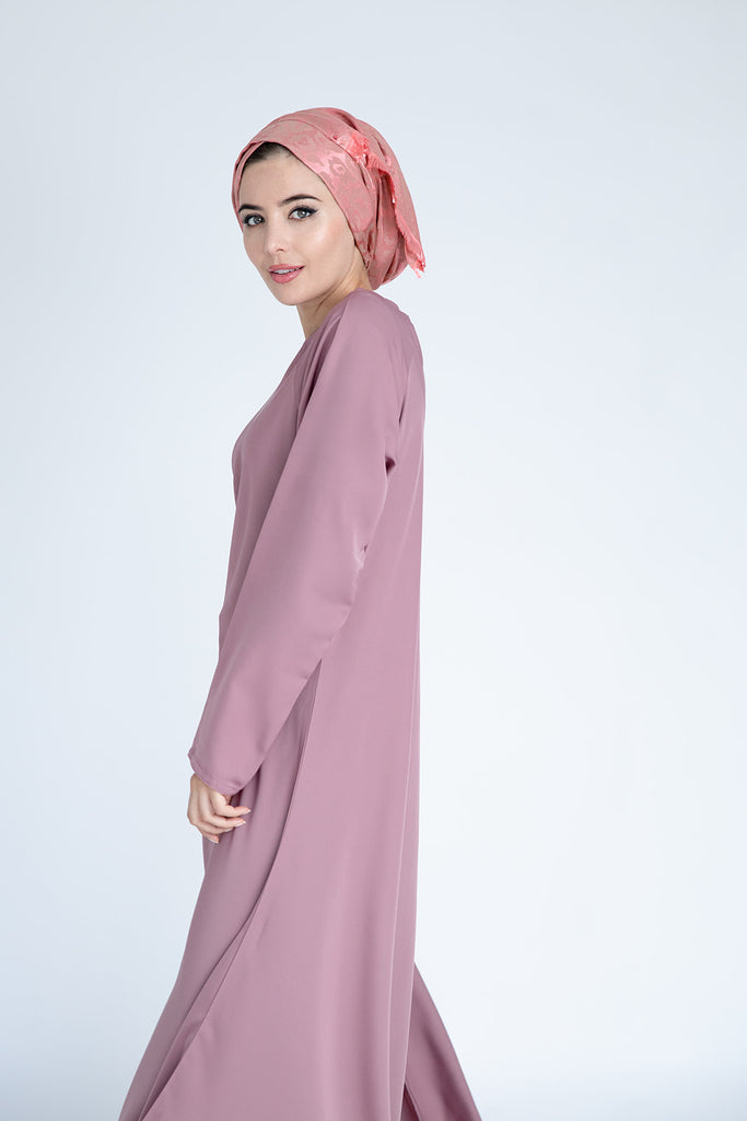 Dusty Pink Closed Abaya – Plain Umbrella Cut Design