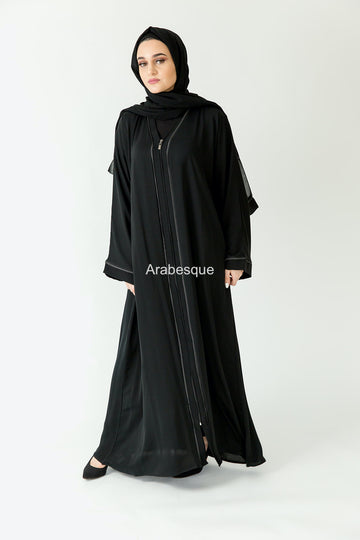 Grey Border Zip Abaya