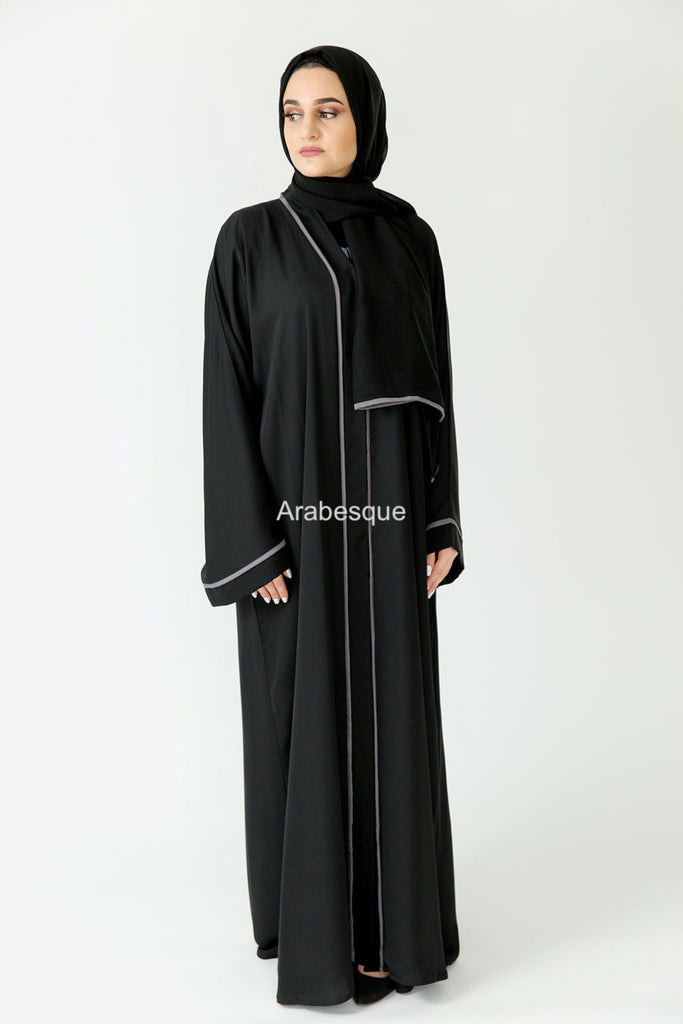 Premium Grey Line border Open Abaya