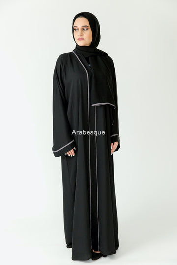 Grey Line Border Closed Abaya