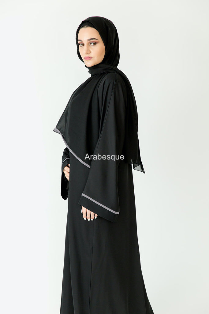 Premium Grey Line border Open Abaya