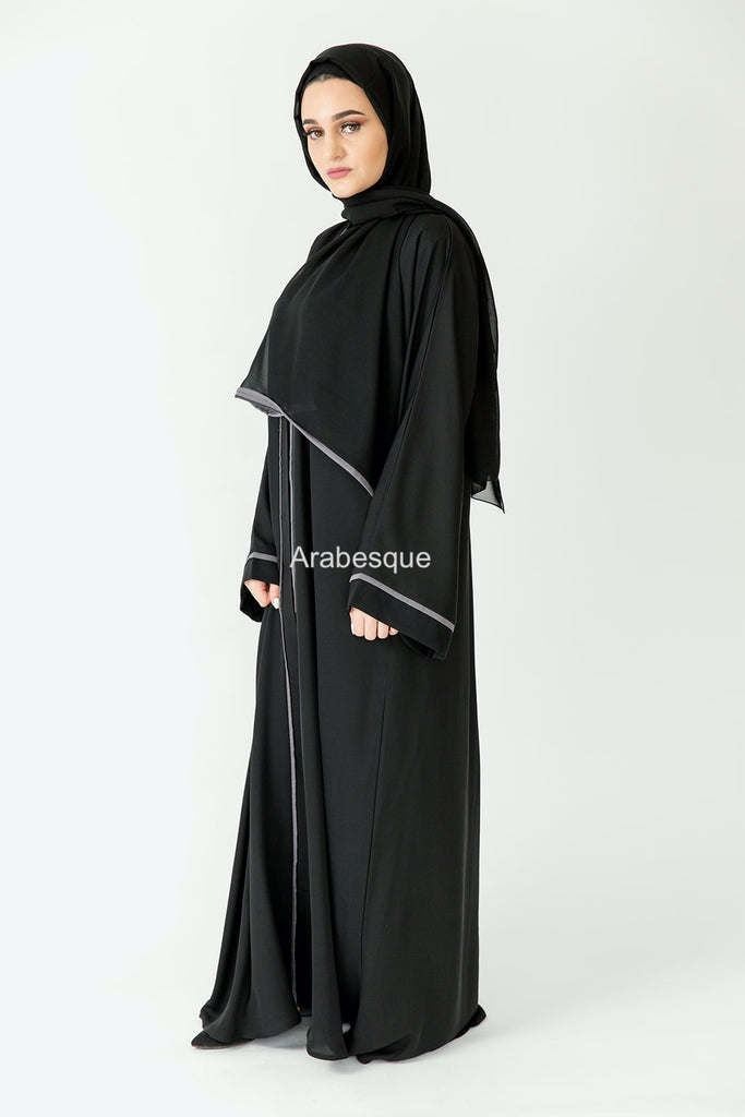 Premium Grey Line Border Closed Abaya