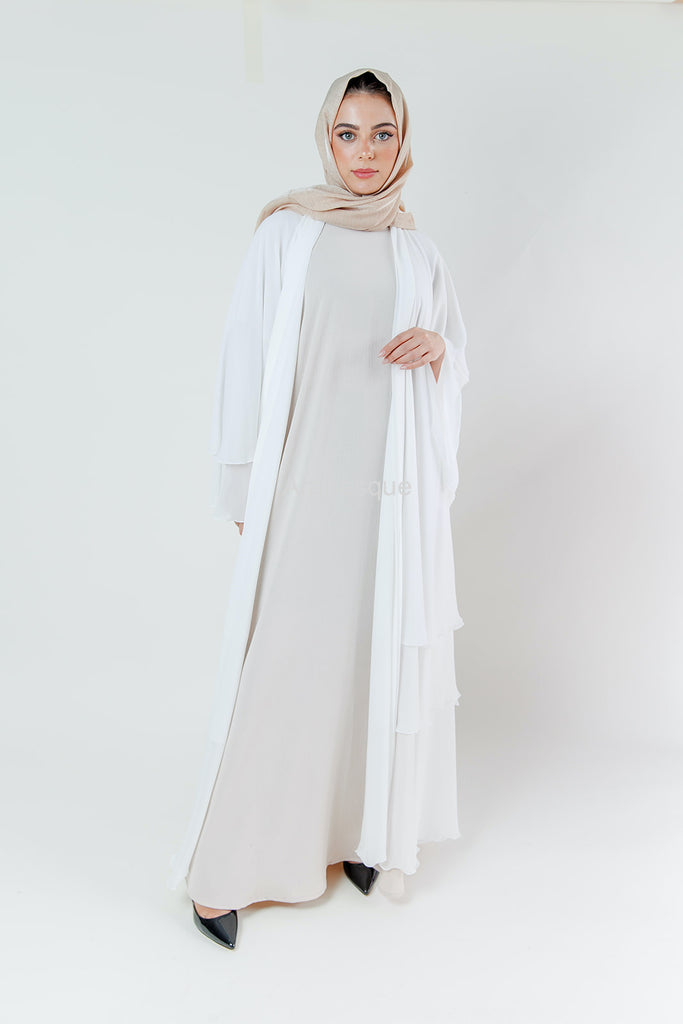 White Chiffon Layered Open Abaya
