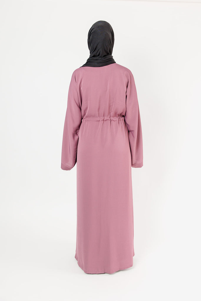 Mauve Open Abaya – Plain Design, Drawstring Waist with Textured Finish