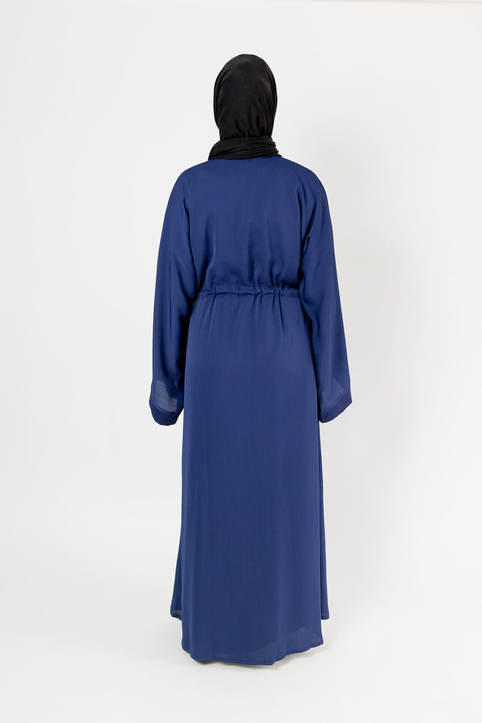 Navy Open Abaya – Plain Design, Drawstring Waist with Textured Finish