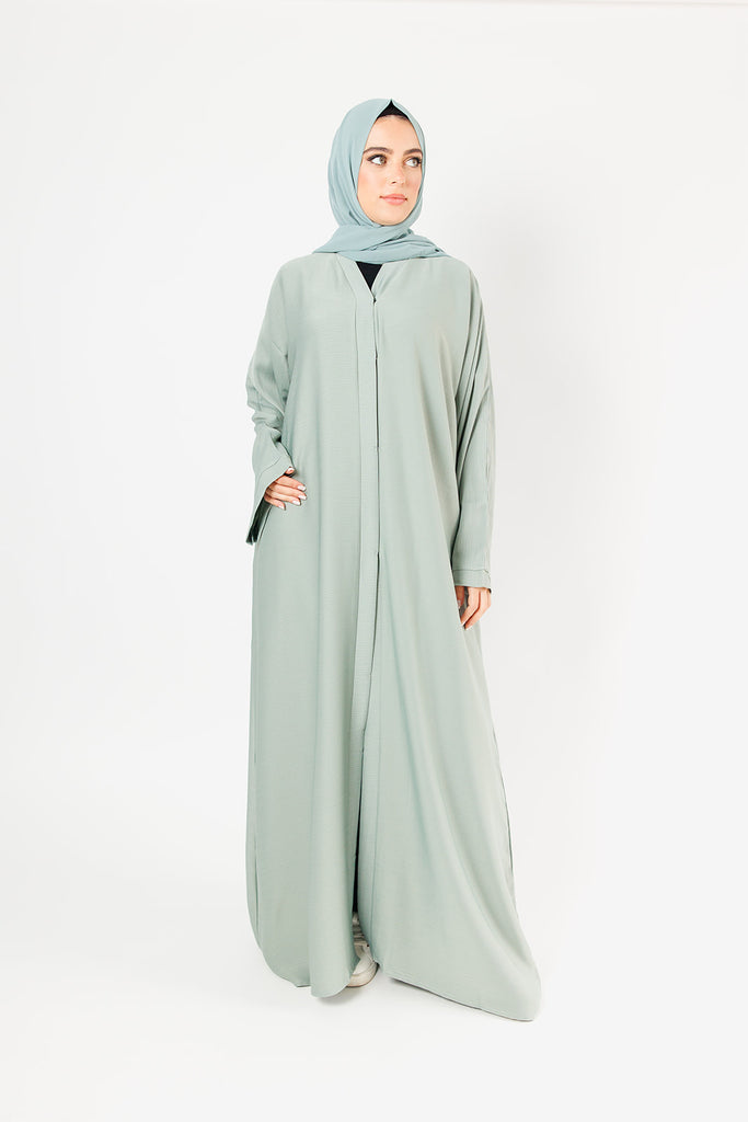 Aquamarine Green Plain Textured Open Abaya