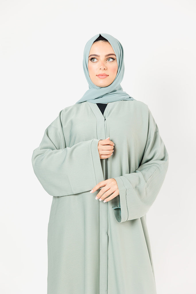 Aquamarine Green Plain Textured Open Abaya
