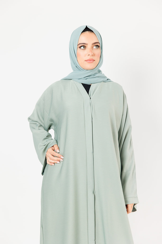 Aquamarine Green Plain Textured Open Abaya