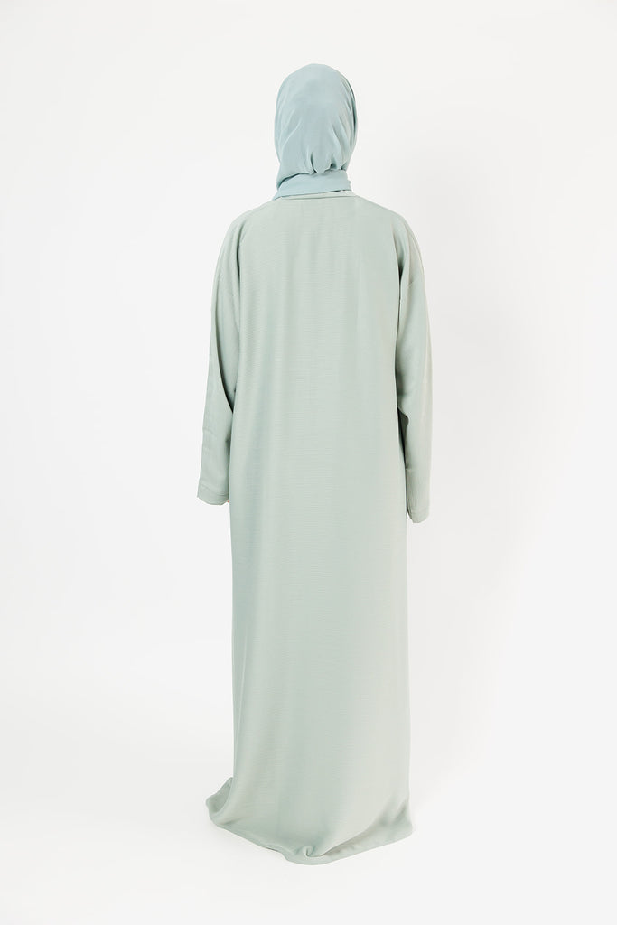 Aquamarine Green Plain Textured Open Abaya
