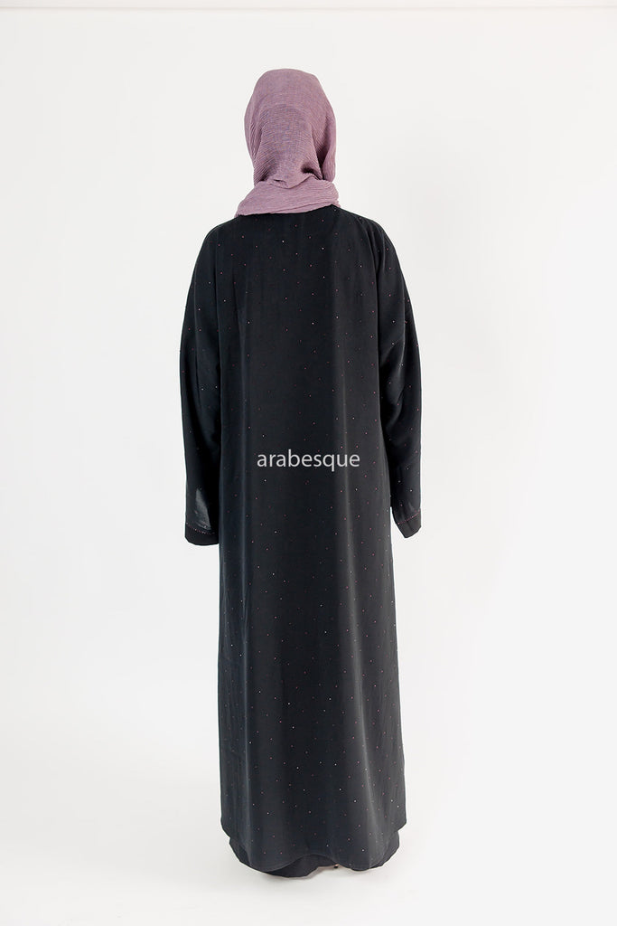 Black Open Abaya – Luxury Purple Diamanté Embellished Design