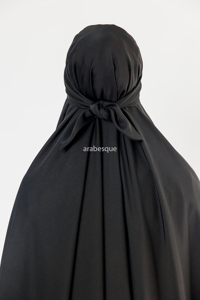 Black Jilbab Abaya – Premium One-Piece Design with Elastic Sleeves