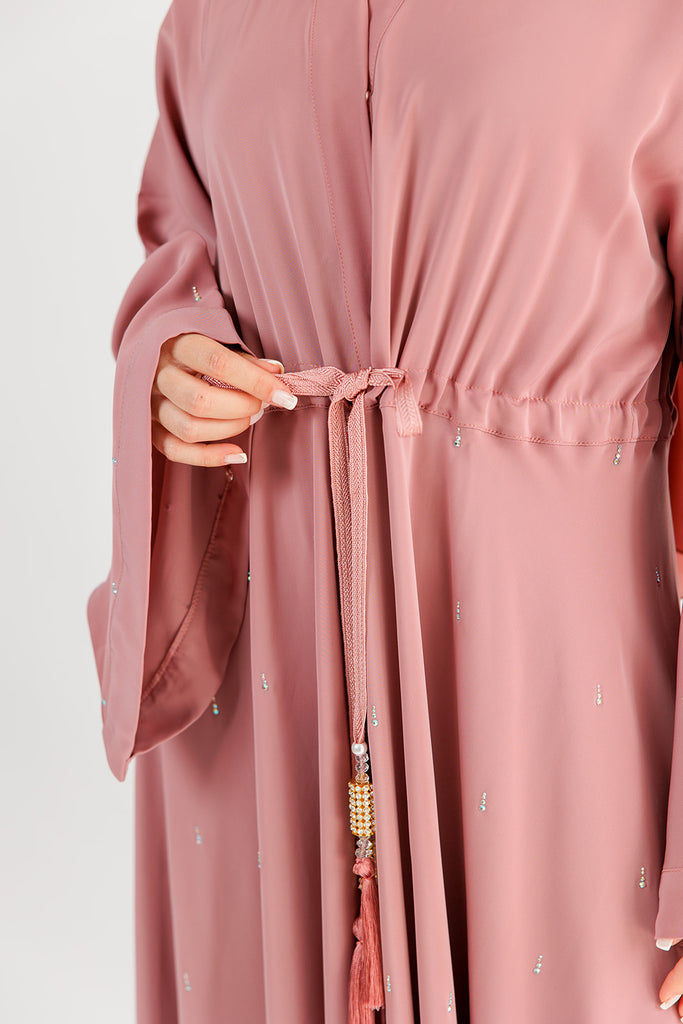 Blush Open Umbrella Abaya – Luxury Diamante Detailing with Inner Belt