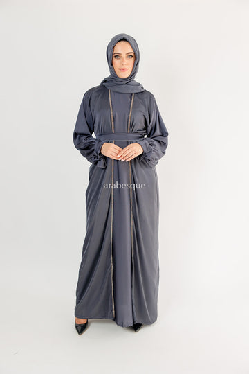 4 Piece Satin Open Abaya Set - 6 Colours