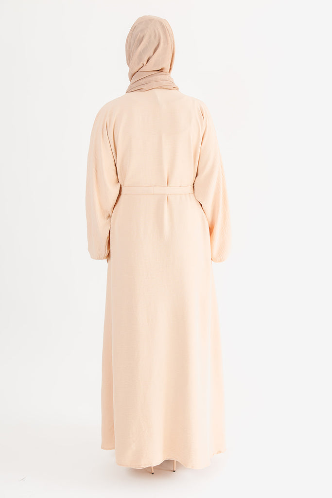 Beige Two-Piece Abaya Set – Elegant Crushed Polyester Design