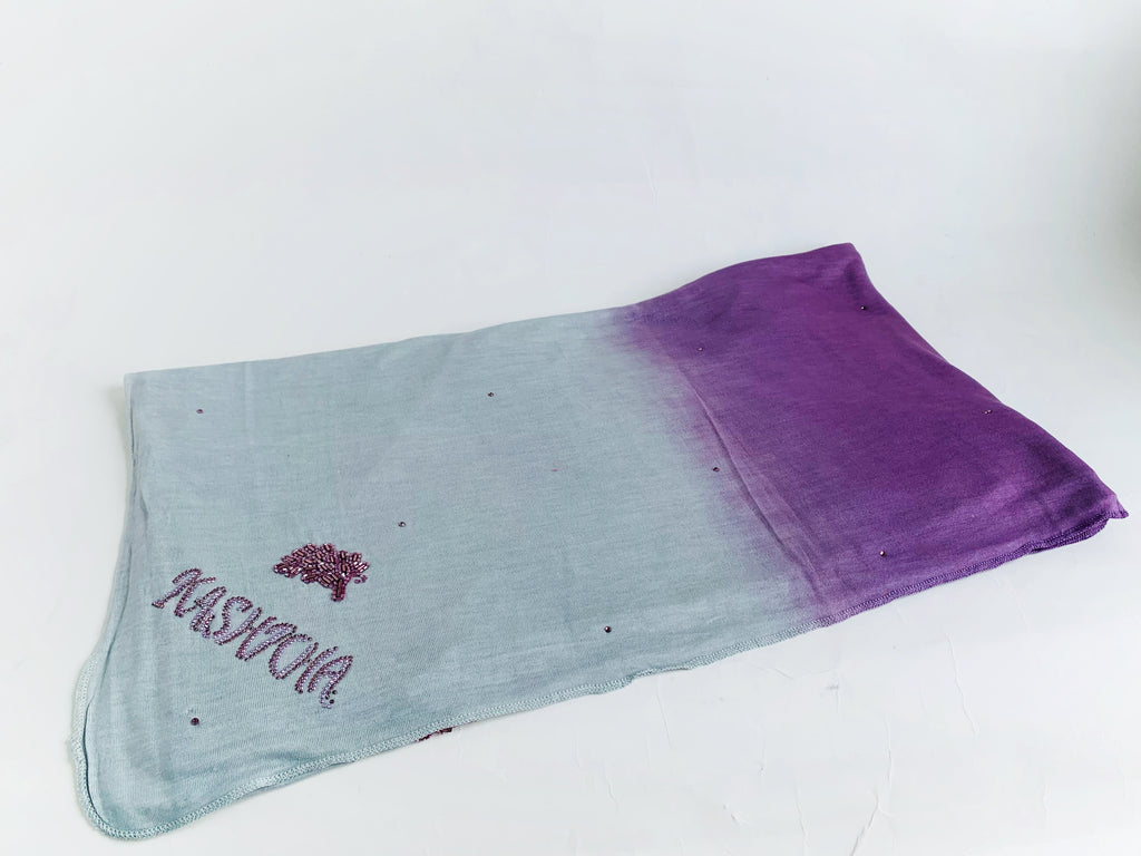 Ombre Kashkha Embroidered Leaf Jersey Hijab