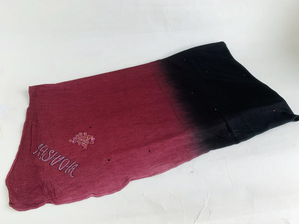 Ombre Kashkha Embroidered Leaf Jersey Hijab