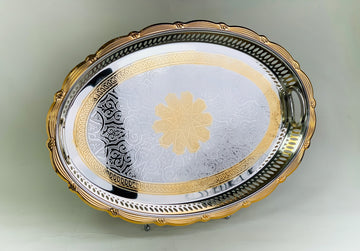 Oval Golden/Silver Effect Polished footed Tray Style 1