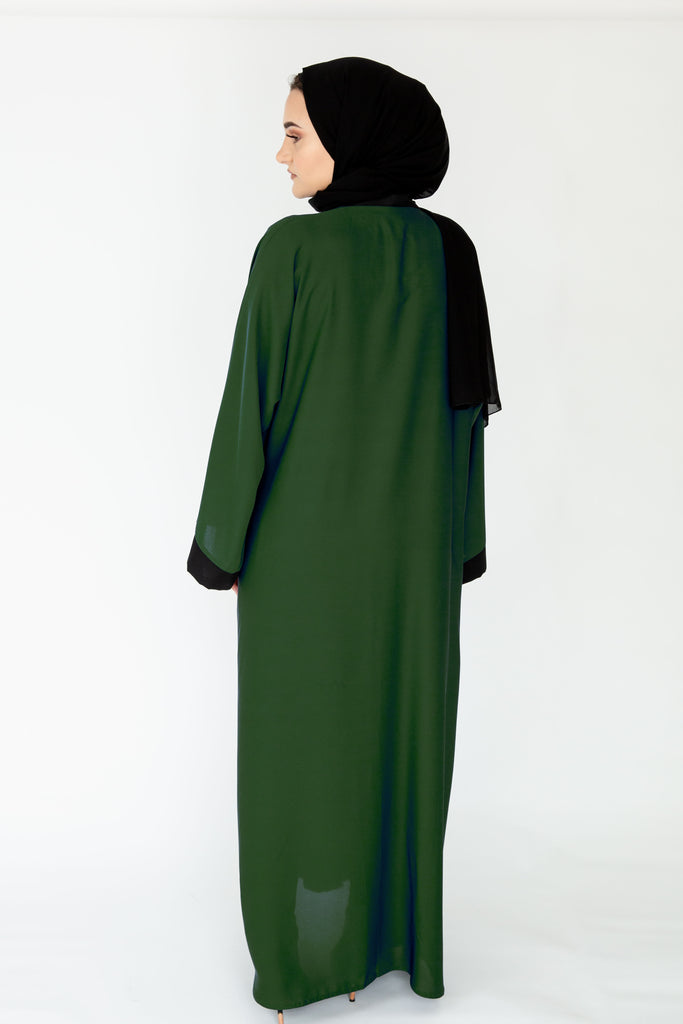 Green Black Border Plain Nidha Open Abaya