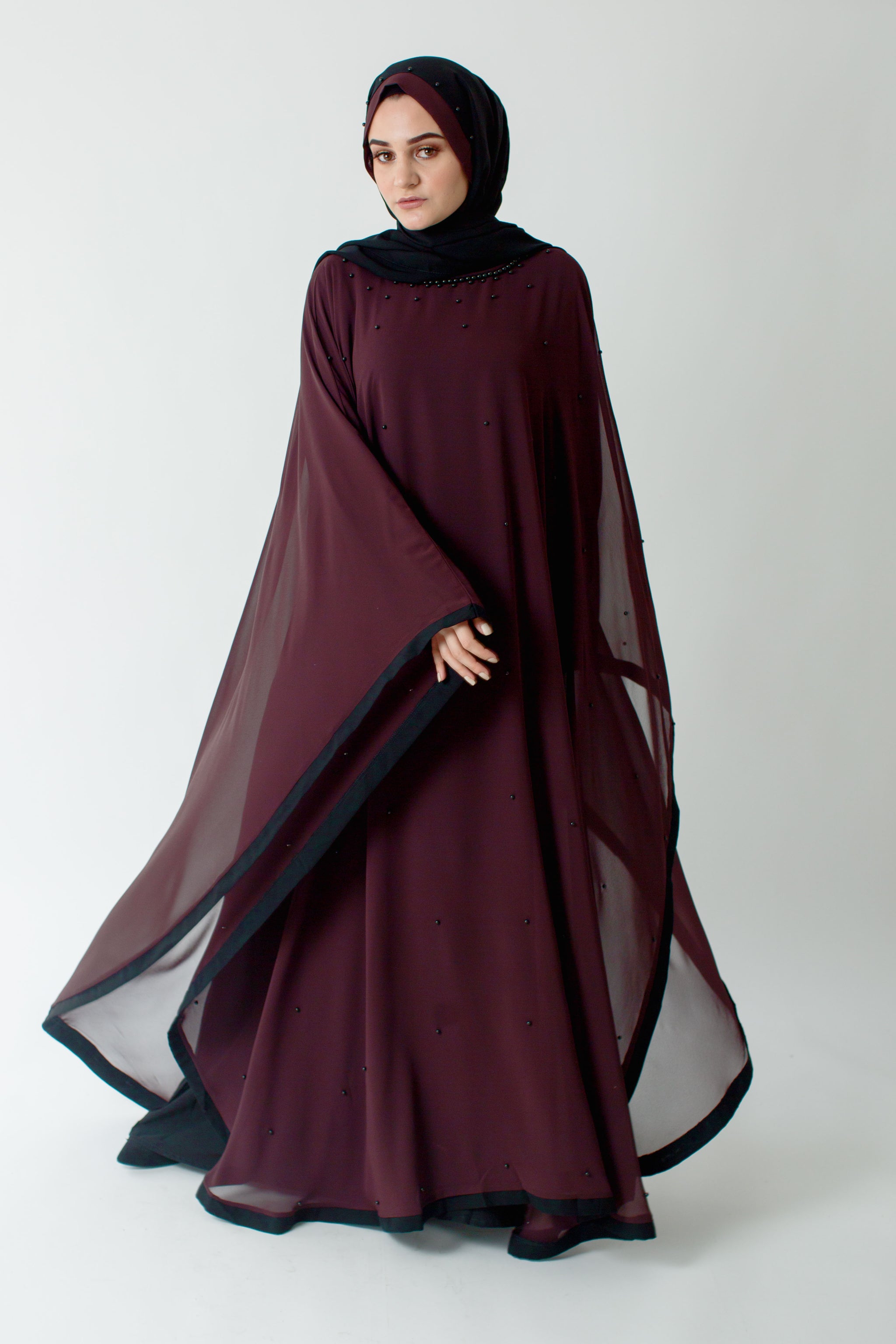 Burgundy Batwing Abaya Closed Abaya s by Arabesque