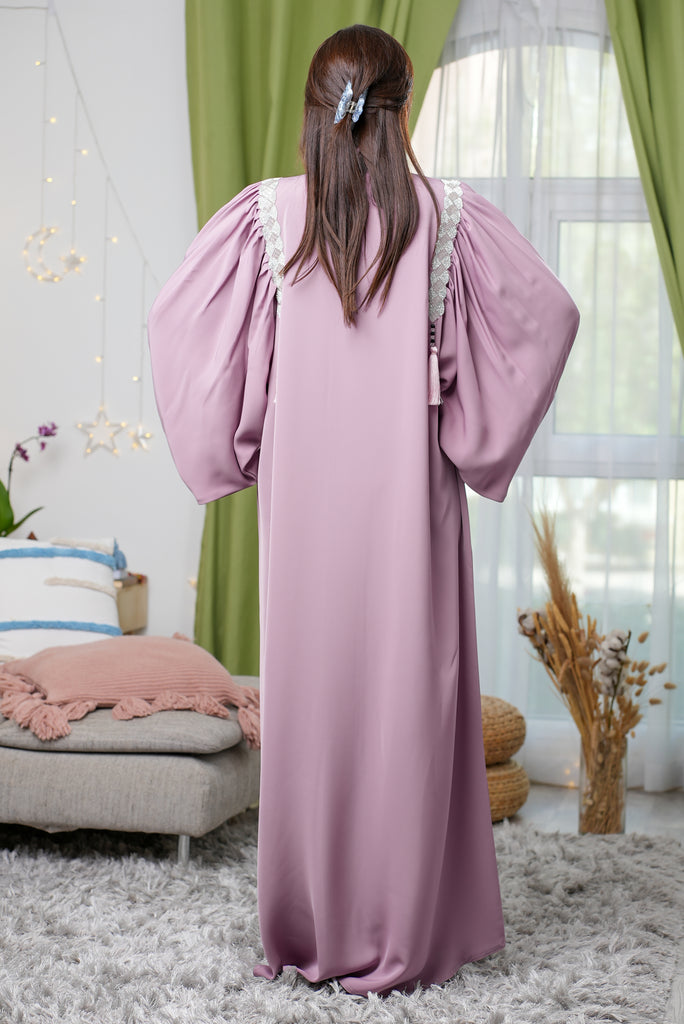 Pink Luxury Open Abaya with Draped Sleeves