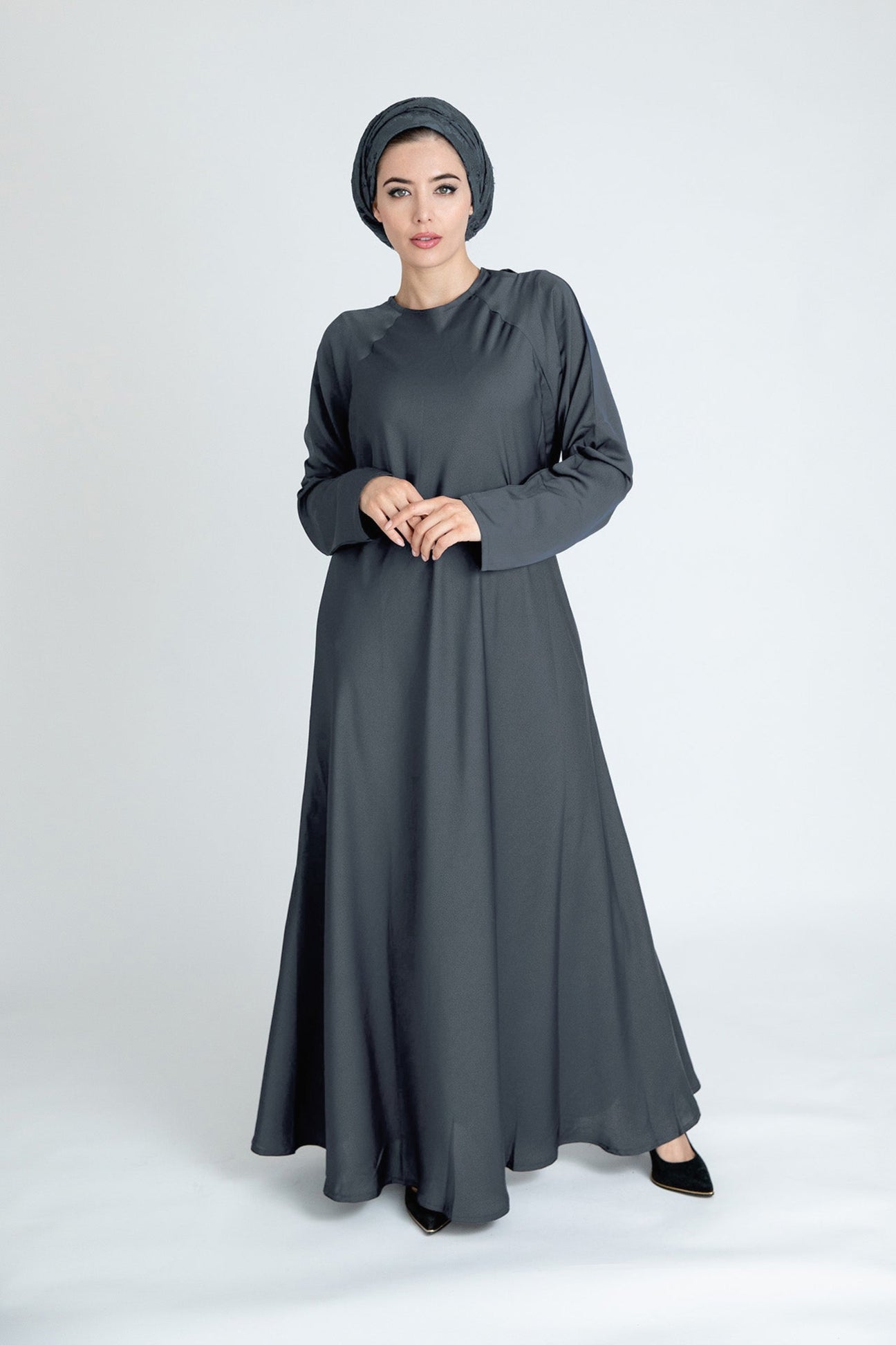 Dark Grey Plain Umbrella Abaya
