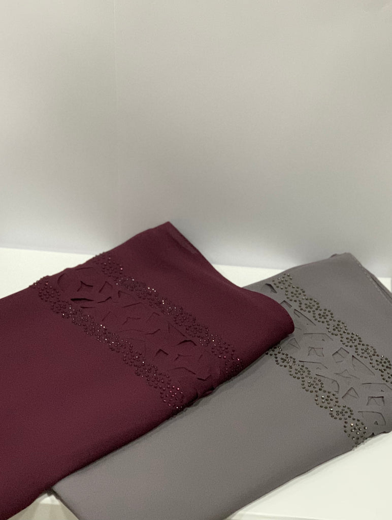 Premium Karaca 110cm Square Diamante Laser Cut Edge Hijab